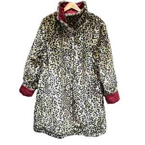 Reversible leopard faux fur cranberry winter coat XXL